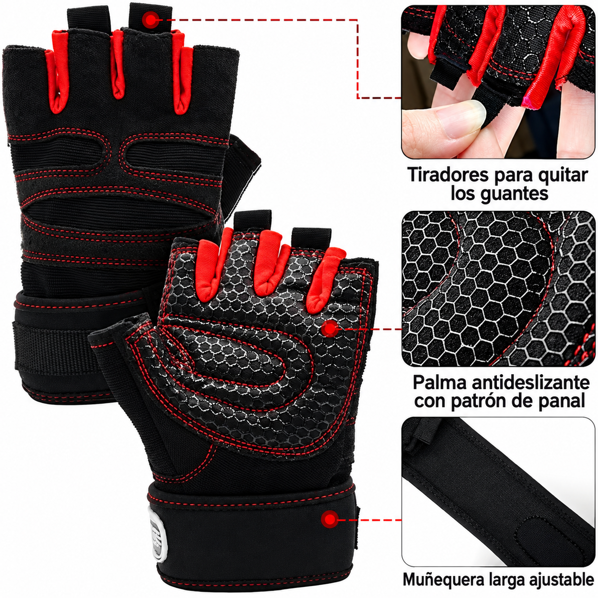 Guantes Deportivos para GYM con Muñequera de Soporte | Unisex.