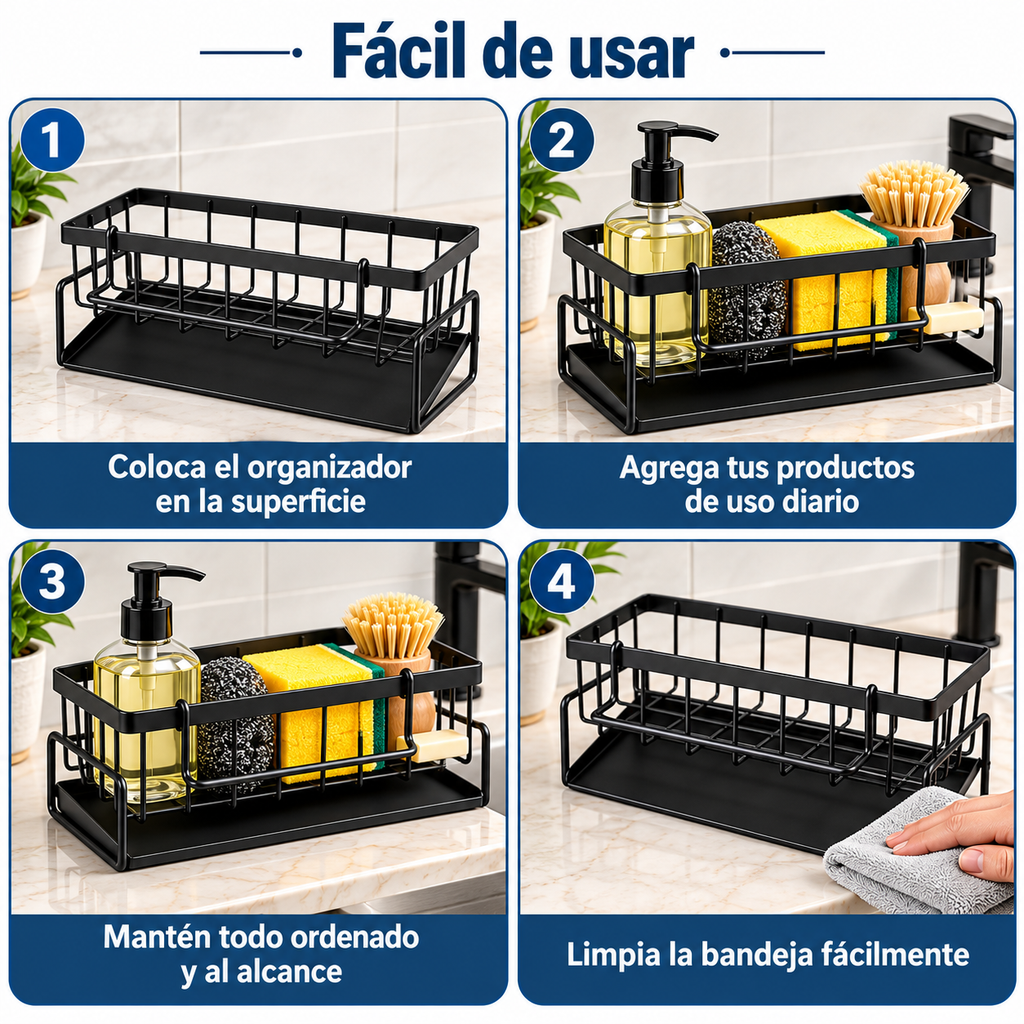 Organizador Escurridor para Grifo de Cocina – Soporte para Esponja y Jabón y Accesorios