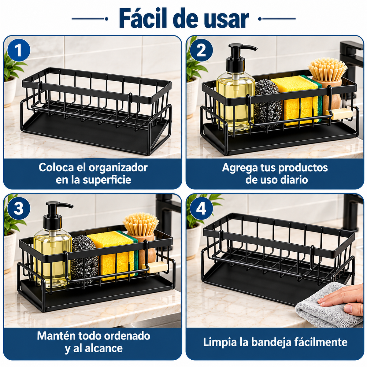 Organizador Escurridor para Grifo de Cocina – Soporte para Esponja y Jabón y Accesorios