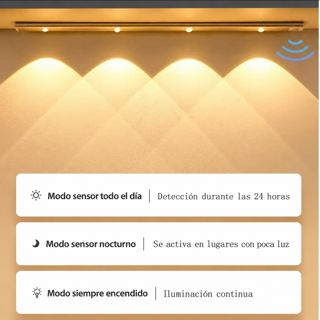 Lámpara LED Recargable con Sensor de Movimiento para Cocina y Clóset – 3 Tonos de Luz