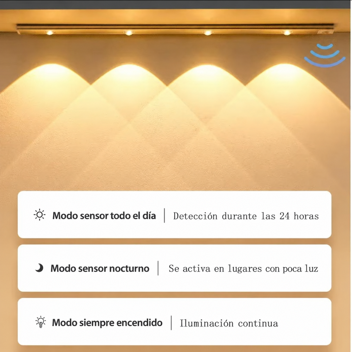 Lámpara LED Recargable con Sensor de Movimiento para Cocina y Clóset – 3 Tonos de Luz