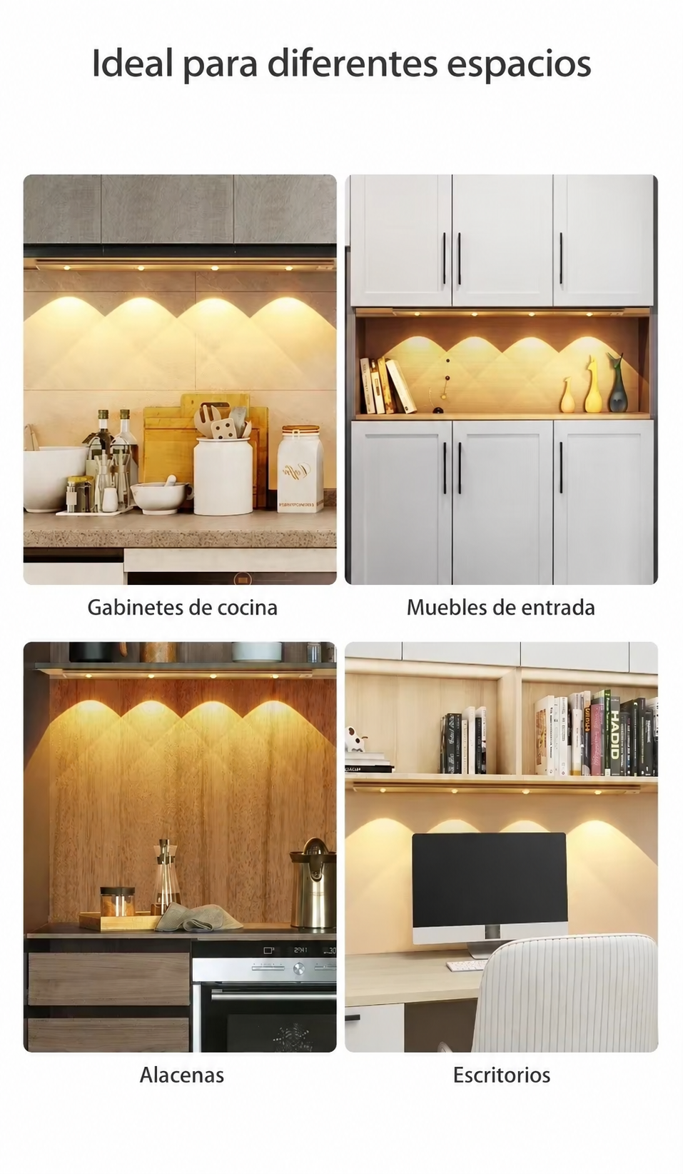 Lámpara LED Recargable con Sensor de Movimiento para Cocina y Clóset – 3 Tonos de Luz