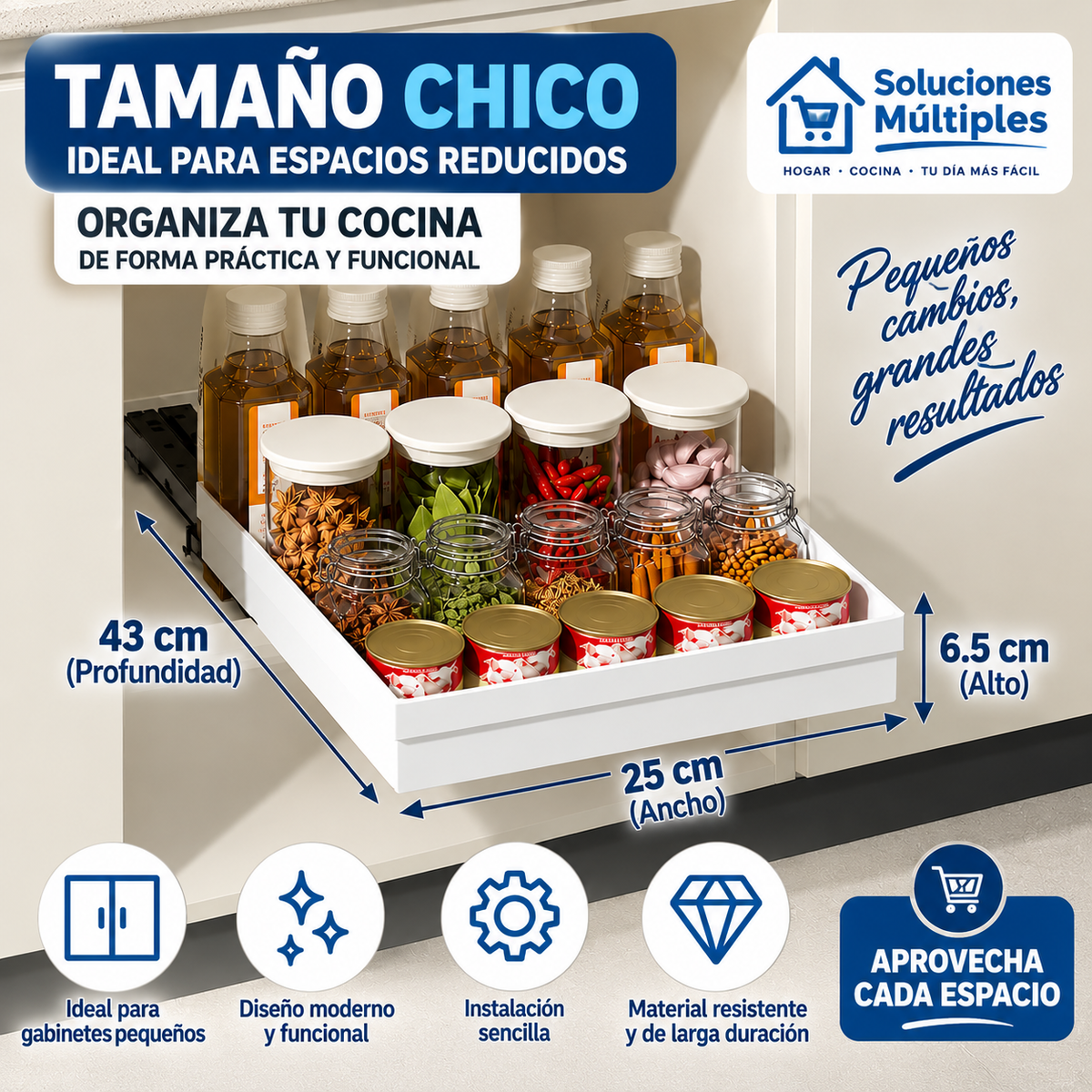 Organizador Extraíble para Cocina sin taladro - Ahorra espacio en Segundos