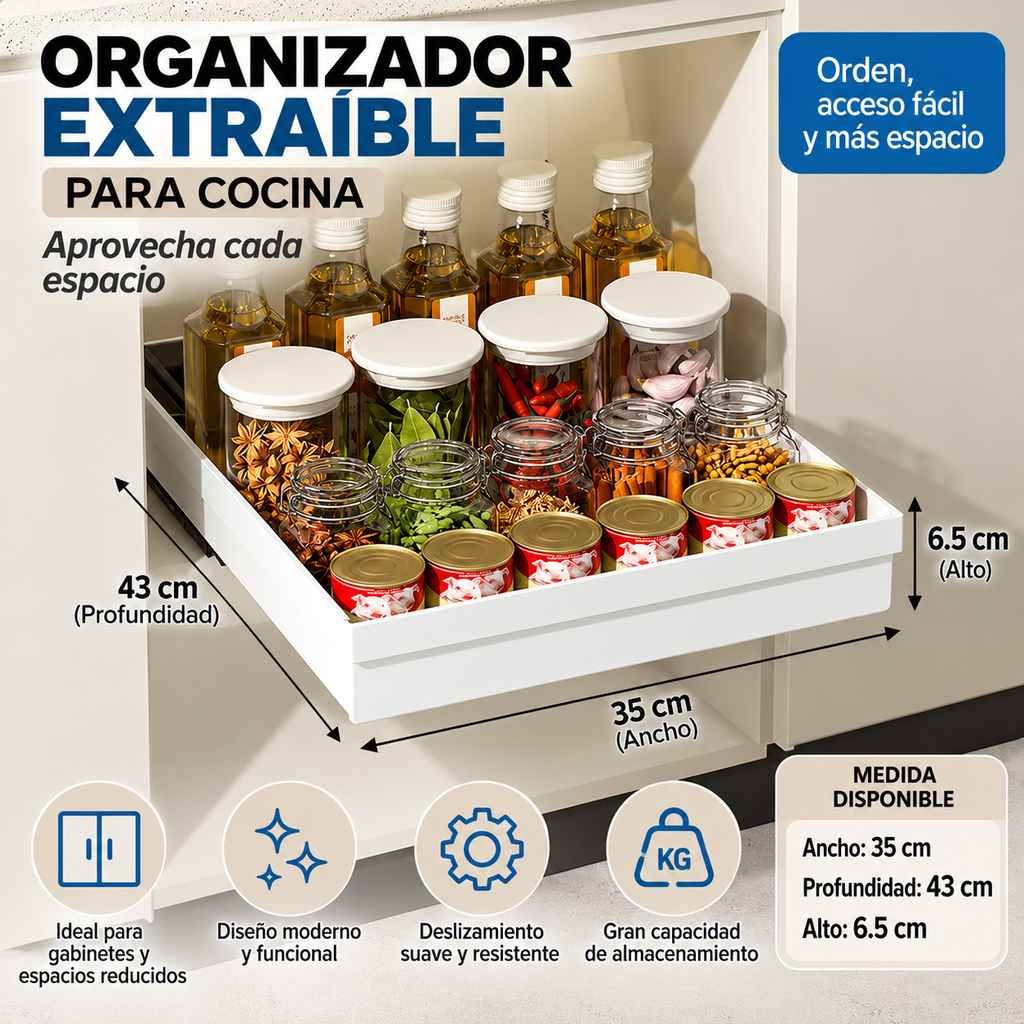Organizador Extraíble para Cocina sin taladro - Ahorra espacio en Segundos