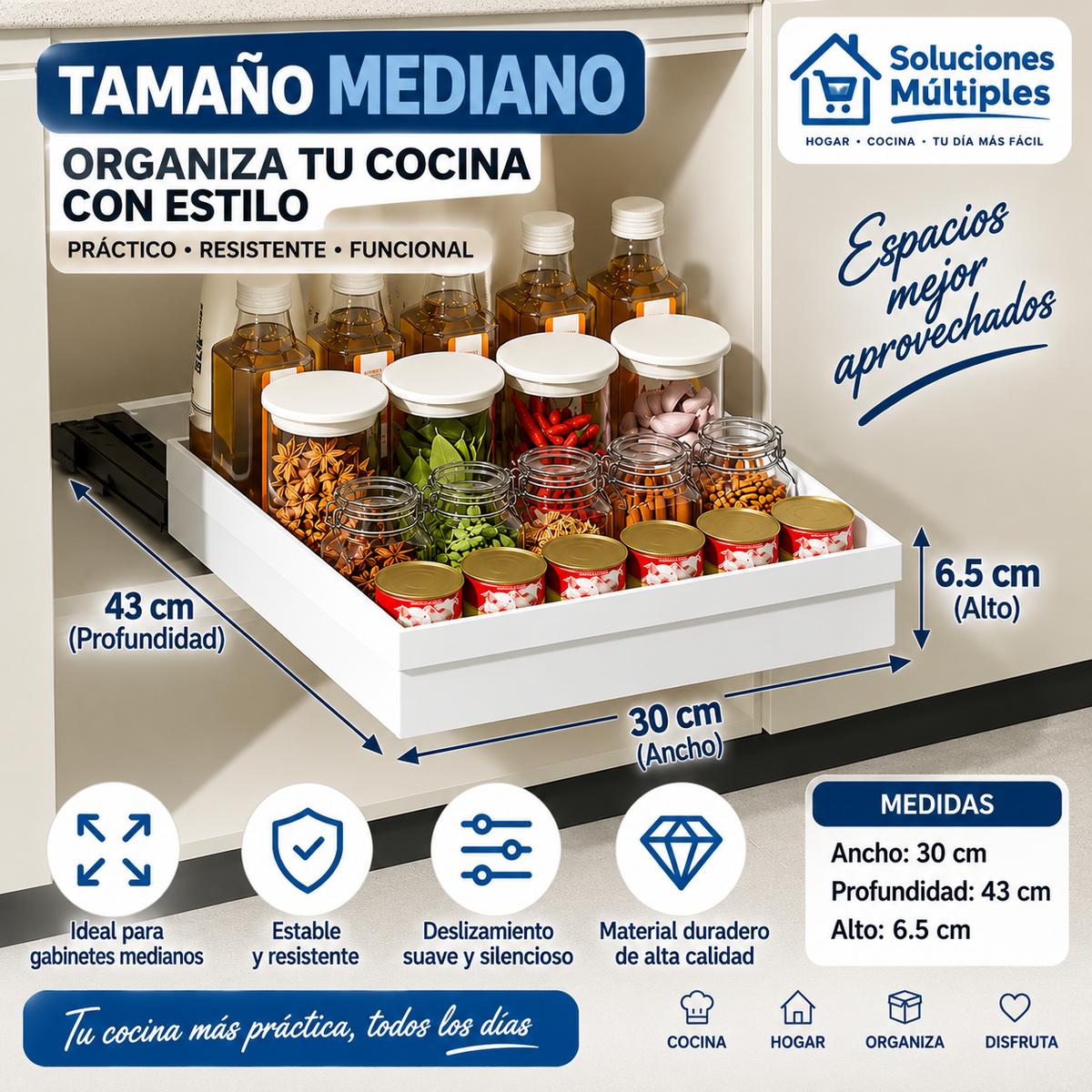 Organizador Extraíble para Cocina sin taladro - Ahorra espacio en Segundos