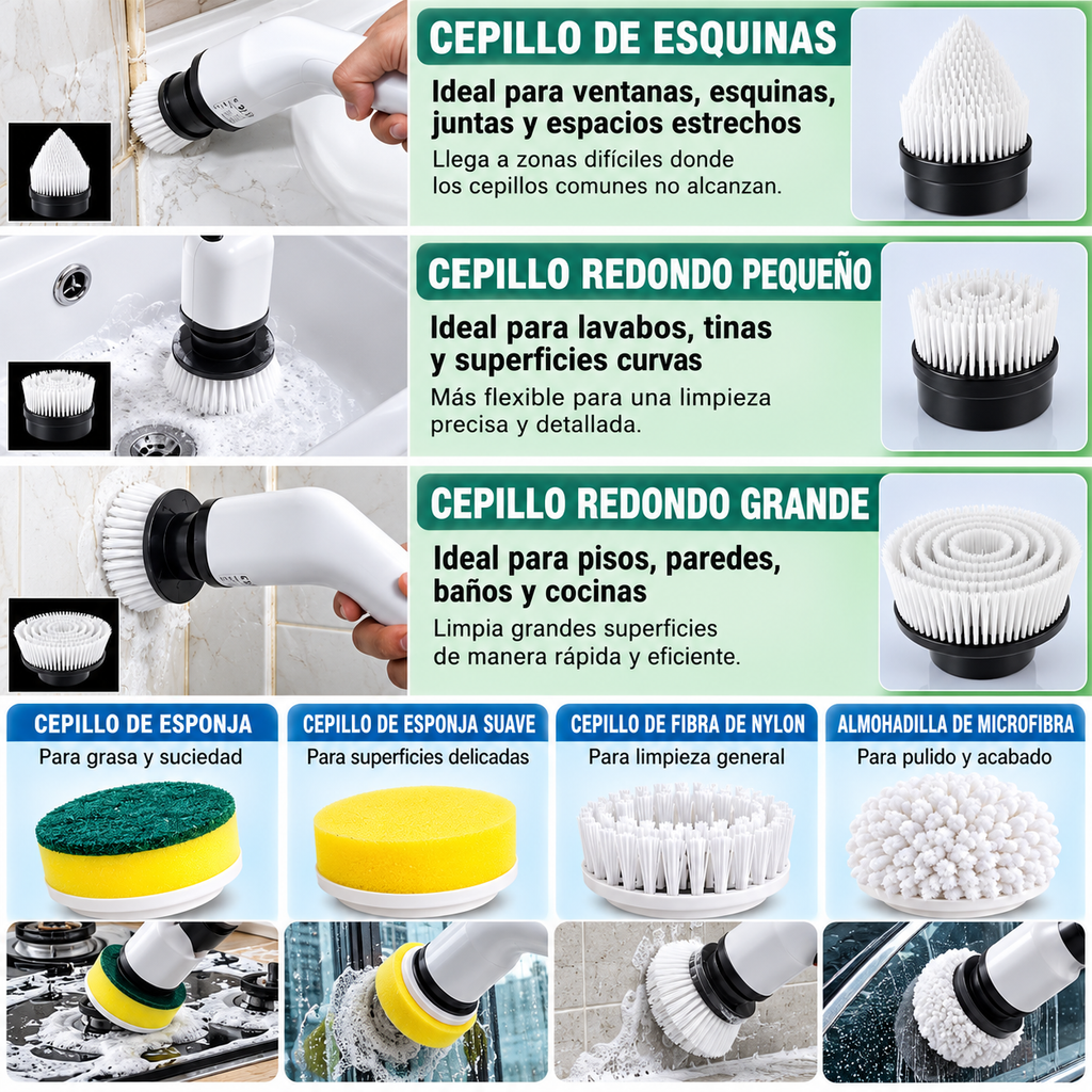 Cepillo Eléctrico de Limpieza Multifunción – Limpieza Profunda sin Esfuerzo.