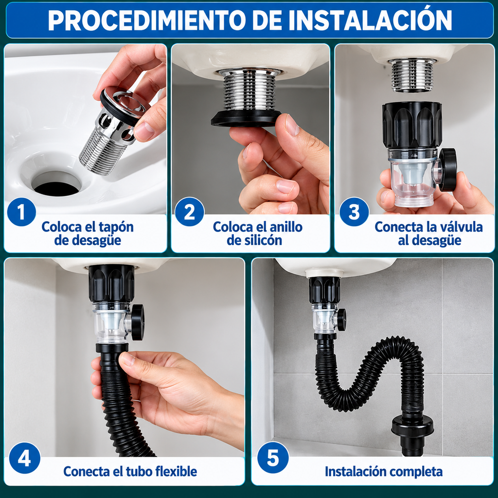 Kit de Desagüe para Lavabo Tipo P con Tapón – Fácil Instalación