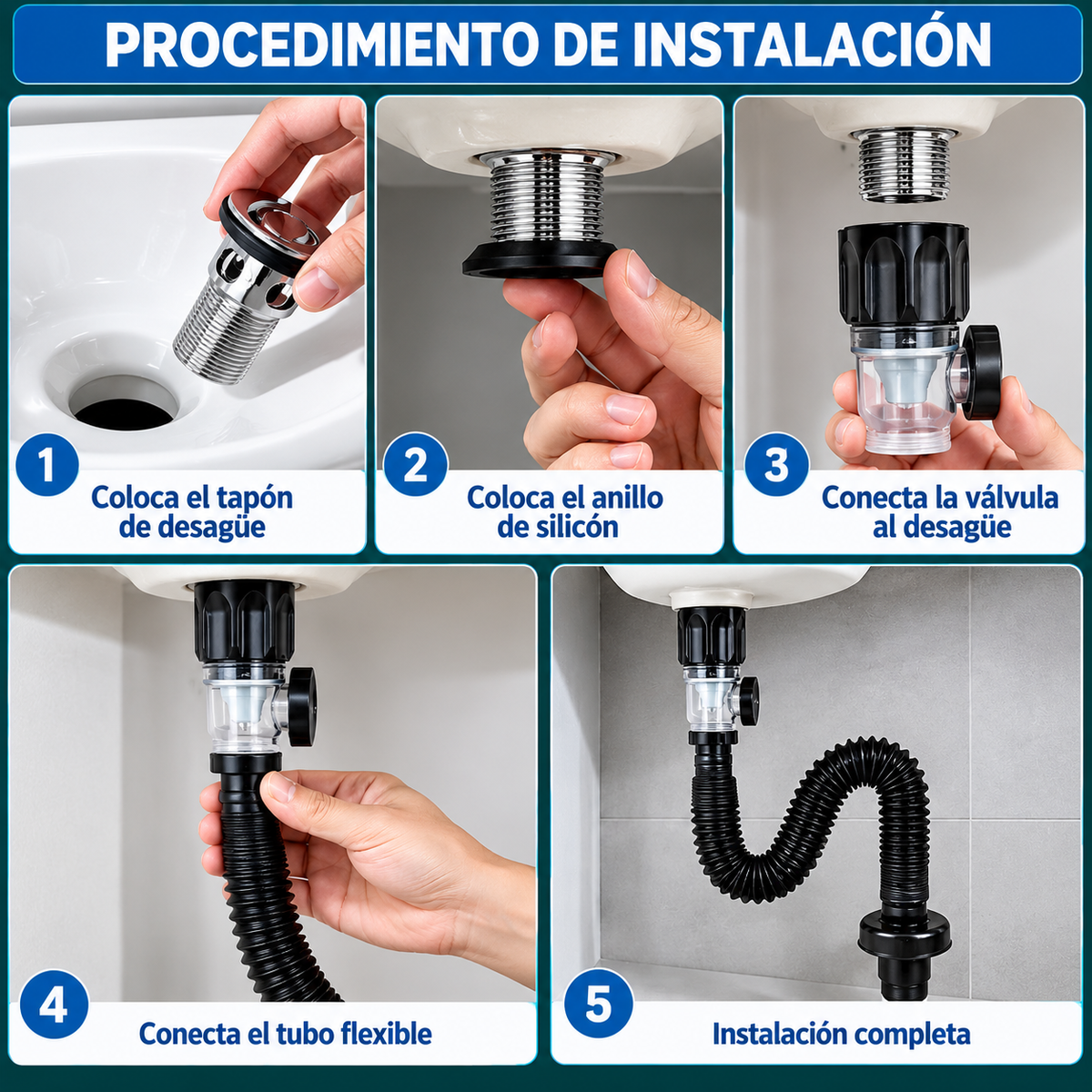 Kit de Desagüe para Lavabo Tipo P con Tapón – Fácil Instalación