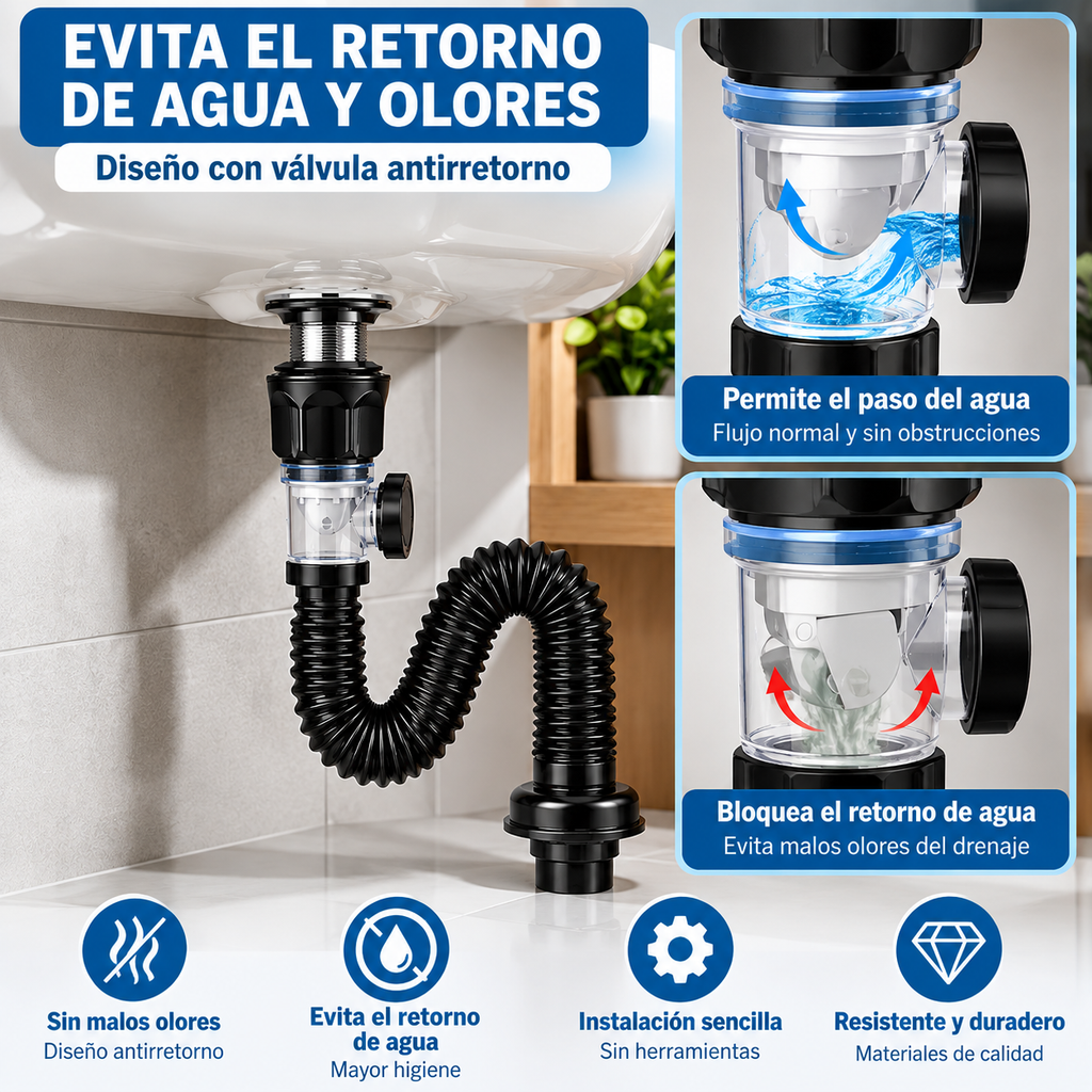Kit de Desagüe para Lavabo Tipo P con Tapón – Fácil Instalación