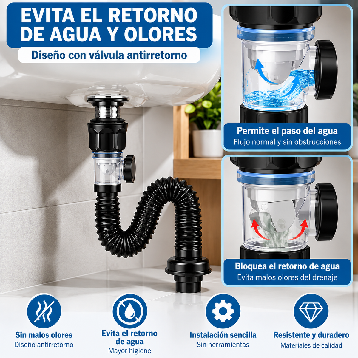Kit de Desagüe para Lavabo Tipo P con Tapón – Fácil Instalación