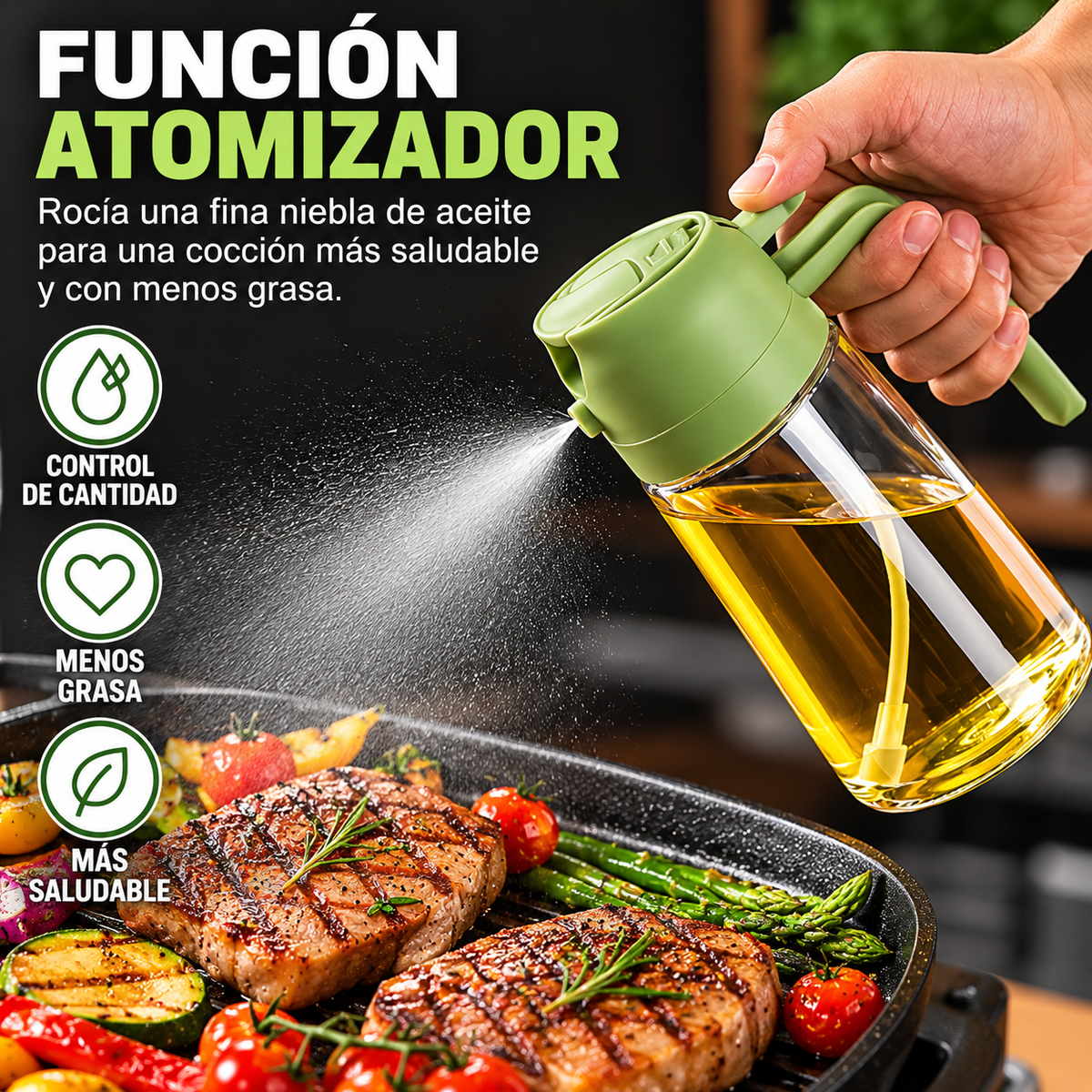 Botella Dispensadora de Aceite 2 en 1 con Atomizador – 470 ml