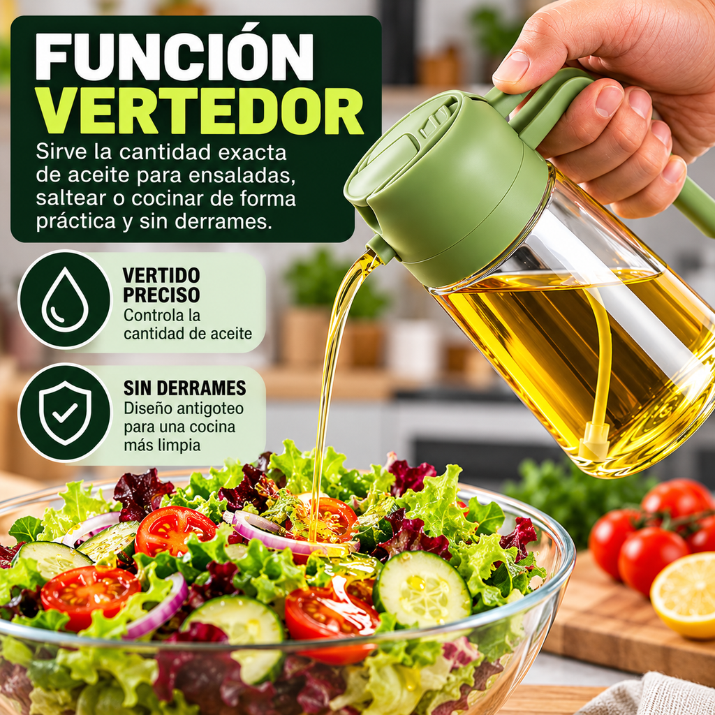 Botella Dispensadora de Aceite 2 en 1 con Atomizador – 470 ml