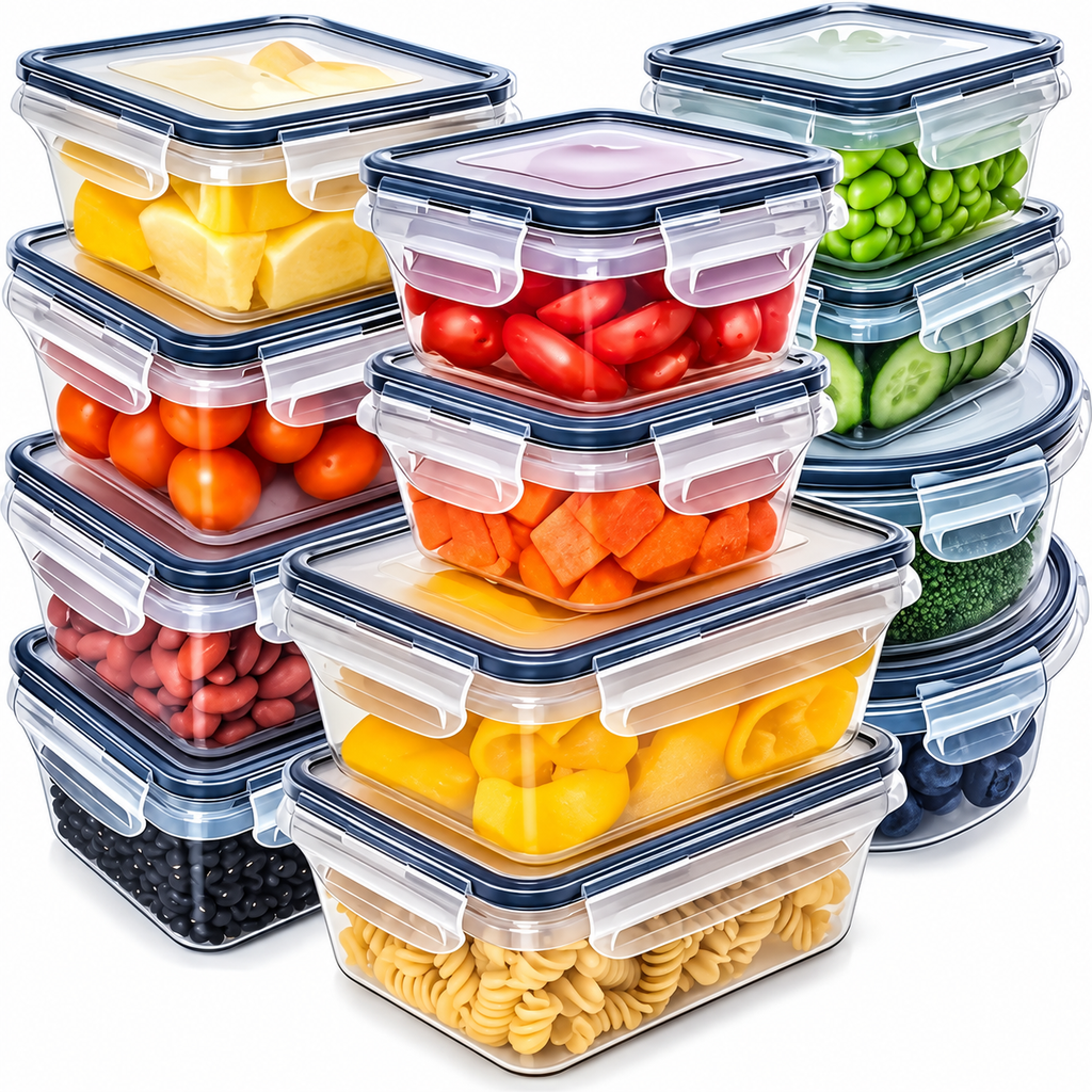 Set de 4 Recipientes Herméticos con tapa, para Alimentos – Aptos para Microondas y Congelador