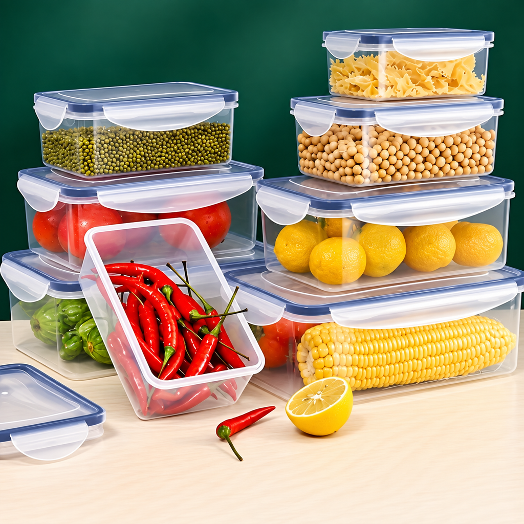 Set de 4 Recipientes Herméticos con tapa, para Alimentos – Aptos para Microondas y Congelador